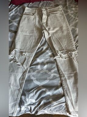 Light Beige Distressed Ripped Knee Jeans